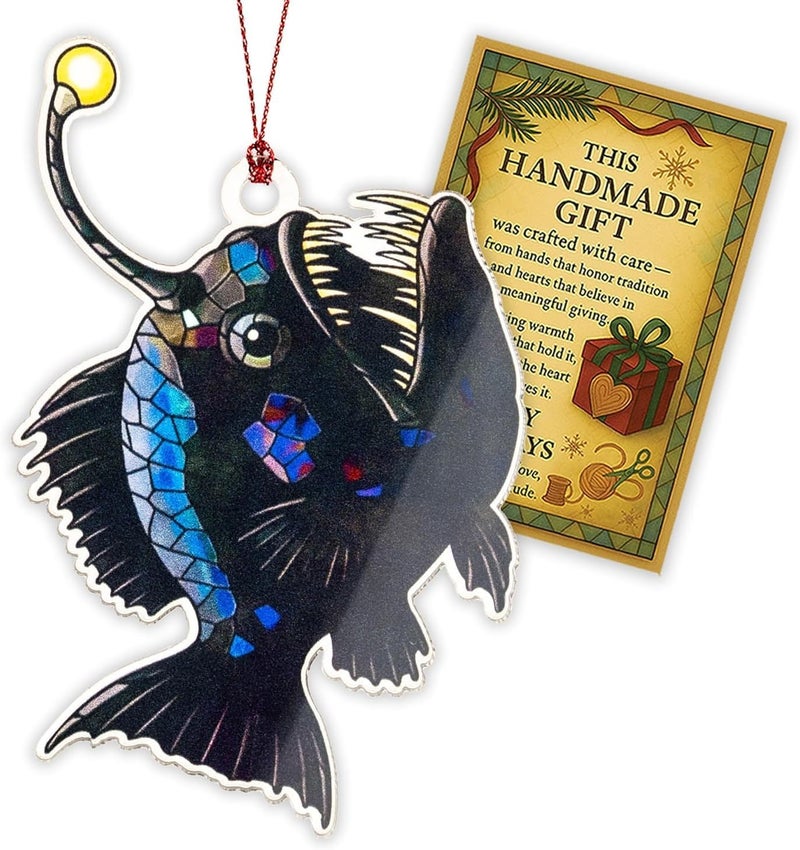 NELXI Anglerfish Christmas Ornaments 2025, Unique Fishing Ornaments for Christmas Tree, Sea Gifts for Fisherman Men Women Boys Teens, Inner Light Inspirational Decoration for Holiday Display, Ugly Ornament - Image 4